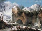 Francesco Francia Paysage montagneux sous la neige avec diligence USA oil painting artist